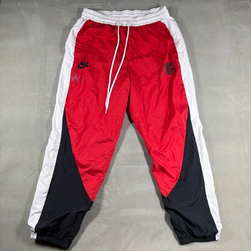 Nike Force Mens XL Track Pants Red White Black Colorblock Mesh Lined Joggers